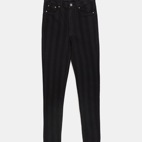 ZARA STRIPED SUPER SKINNY DISTRESSED JEANS BLACK - Picture 7 of 8